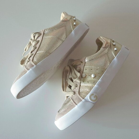 EUC G by Guess gold metallic finish embellished lace up sneakers, US 6 - Picture 4 of 11
